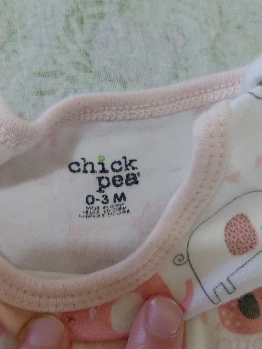 chick pea Pink and White Elephant Print One-Piece Bodysuit